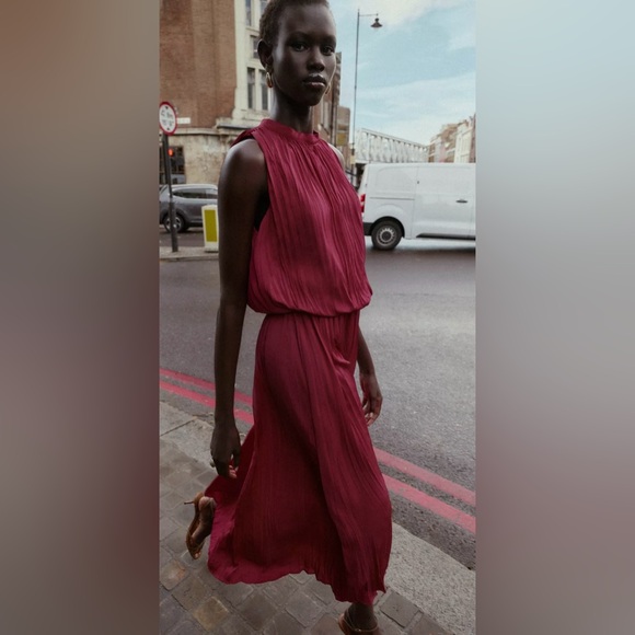 Zara Wrinkle Effect Pleated Midi Dress gown party dress prom dress cocktail - Picture 2 of 2